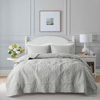 Light Grey Damask Quilt Queen Size Bedding Sets by B2EVER