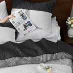 Oversized King Quilt Set Black White, 3 Pieces Stripe Bedspread | 128x120 Inch - Image 4