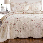 Quilt Set Floral Leaves 3D Embroidery Pattern 3 PCS Cotton Reversible Quilted by ROOMLIFE