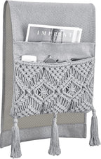 Mkono Macrame Armchair Caddy, Boho Couch Armrest Organizer, 4 Pockets Grey | - Image 5
