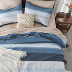 Queen Quilt Set Navy Blue, 3 Pieces Striped Bedspread | Ultra Soft Summer - Image 6