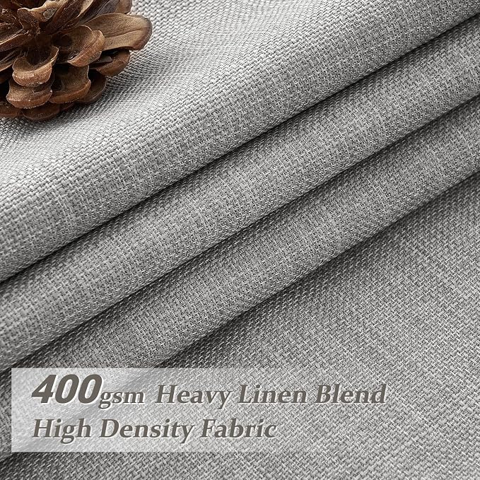 PleatedDrapes Light Grey Dual Layer Linen 92 Inch Office Curtains 2 Panels Set - Image 2