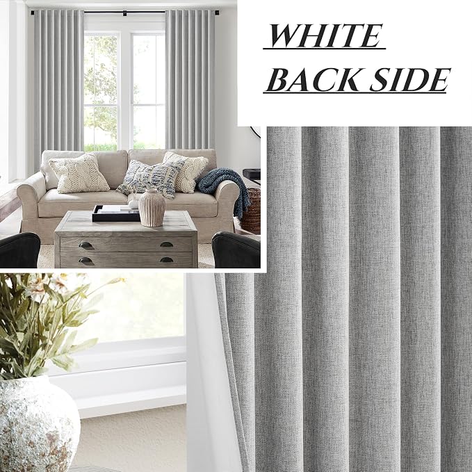 Gray 100% Black Out Linen Curtains 90 Inches Long 2 Panels Set - Image 7