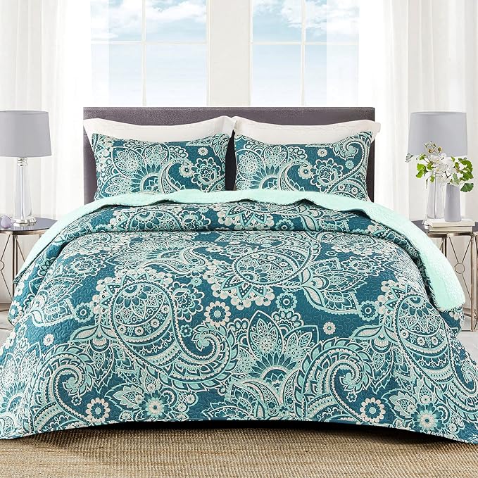 Whale Flotilla Patchwork Quilt King Size, Extra Soft Boho Paisley Bedspread | by WHALEFLOTILLA