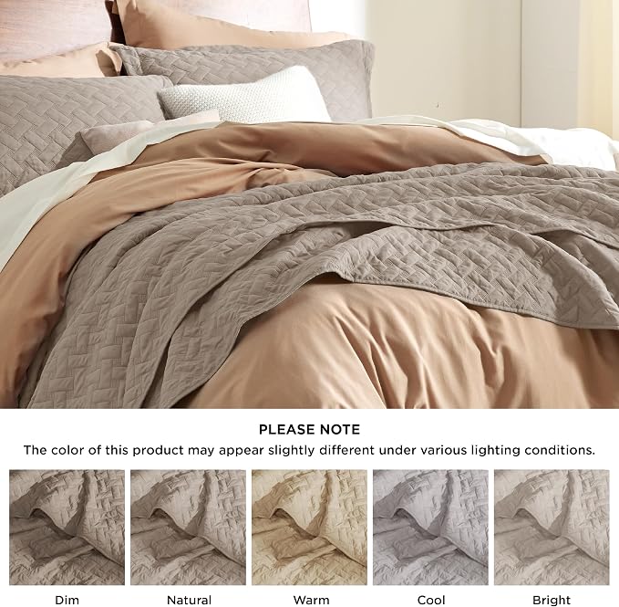 Bedsure Twin Size Quilt, Lightweight Comforter Set, Taupe Bedspread Twin XL | - Image 7