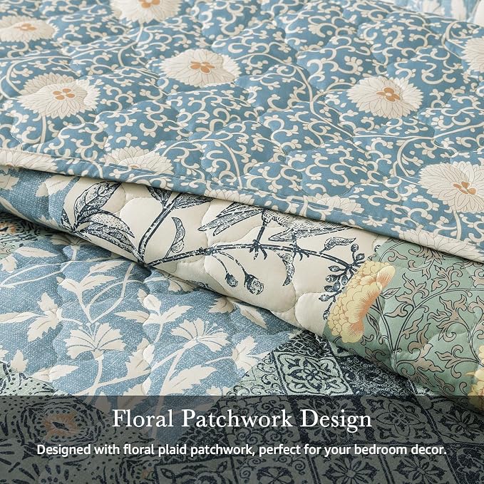 King Size Quilt Set-3 Pieces Soft King Bedspread Floral Patchwork Quilt | - Image 6