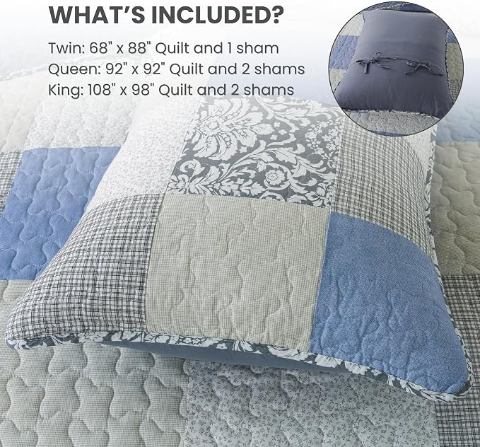 SLPR - Sweet Dreams Blue Patchwork Cotton Quilt Set, Twin - Image 6