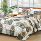 Dobuyly Patchwork Quilt Set Queen Size, Boho Farmhouse Bedspread Brown | - Image 2