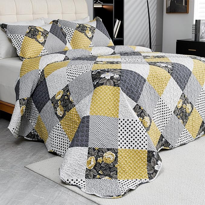 Cmfshape Summer Floral Queen Bedspread, Romantic Khaki Quilt Set Full, by cmfshape-quiltset