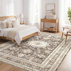 cotiled 6x9 Area Rug for Living Room, Traditional, Dark Brown | Soft Distressed - Image 7