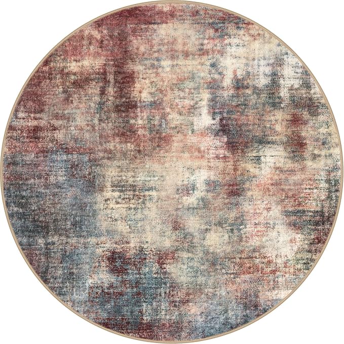 Abstract Round Area Rug 8 Ft Washable Circle Rugs Large Round Rug Non Slip Thin - Image 10