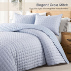 WDCOZY Blue Cloud Quilt Set King Size, Lightweight Soft Cross Stitch Bedspread - Image 2