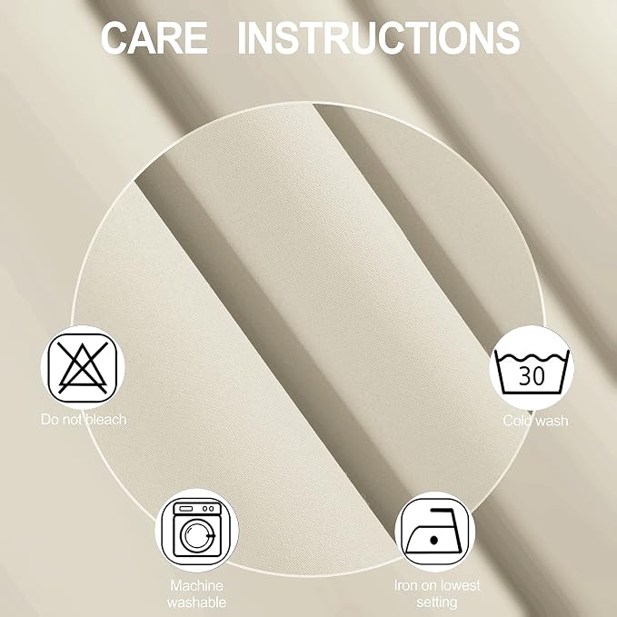 100% Blackout Curtains with Black Liner/Light Beige Curtains 52 x 84 Inch/Set - Image 4