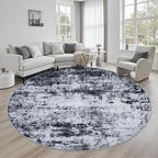Round Area Rug Living Room: 6 ft Modern Washable Carpet Black | by FXRHLP