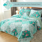 Whale Flotilla Patchwork Quilts Queen Size, Extra Soft Floral Bedspreads | - Image 2