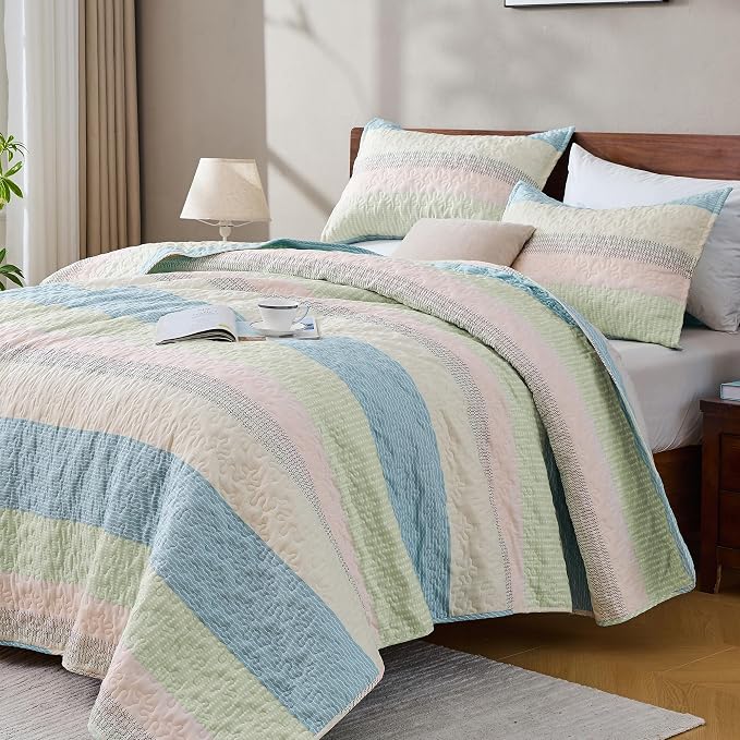 King Size Quilt Set Blue Pink by Andency
