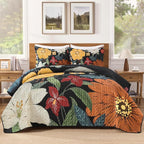 Oversized King Quilt Set Black, 128x120 Floral Super King Bedspread | 3 Pieces by Andency