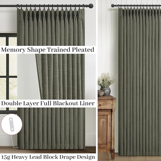 Extra Long Double Layer Linen Blackout Bedroom Window Curtains 105 Inches Long - Image 4