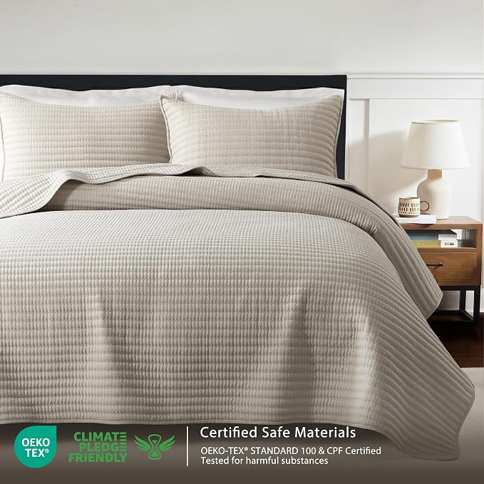 WDCOZY Queen Size Pick Stitch Quilt Set, 3 Pieces 90x90 inches, Channel - Image 2