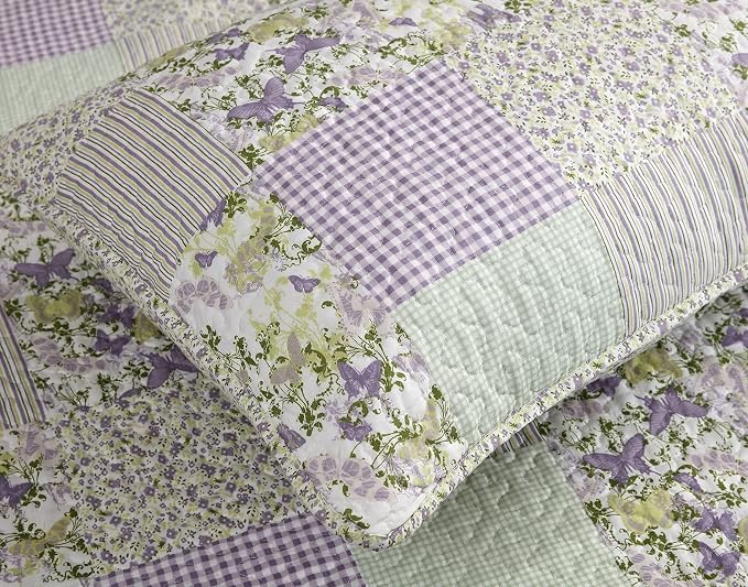 Chezmoi Collection Daisy 2-Piece Printed Patchwork Quilt Set - Image 6