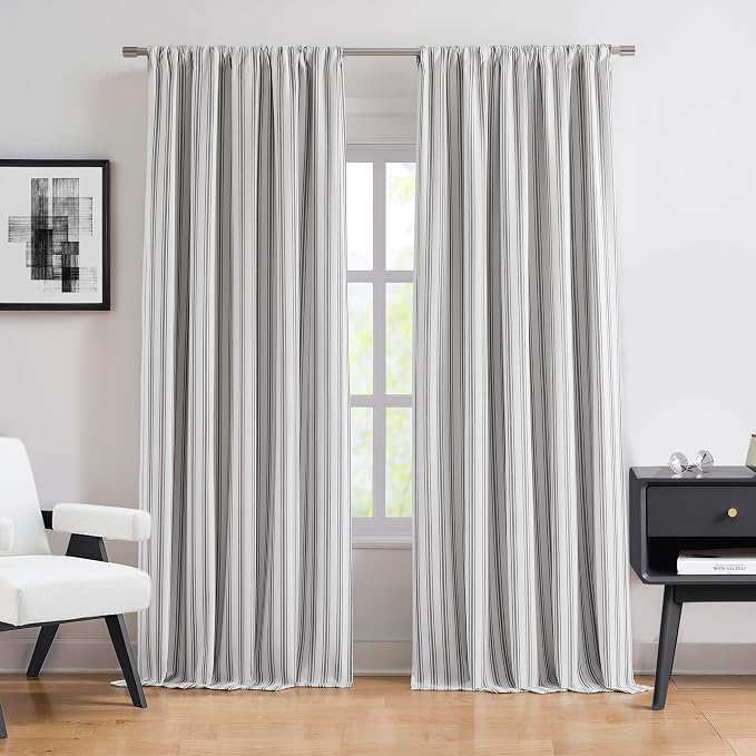 ZJDECOR Black Striped Full Blackout Cotton Blended Panels, Isolate Light and by ZJDECOR