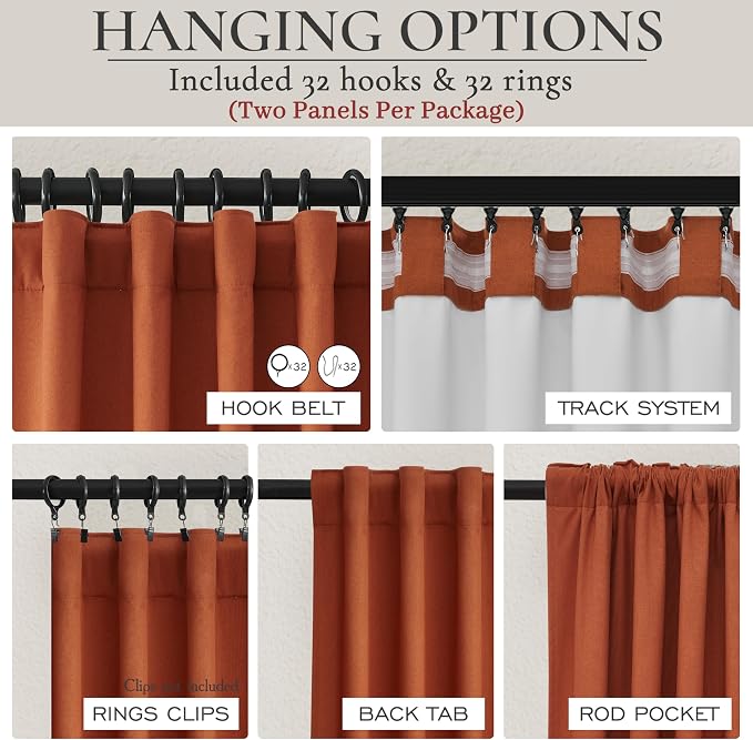 Fall Burnt Orange Curtains Blackout 86 Inches Long 2 Panels Set, Terracotta - Image 7