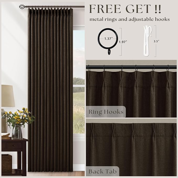 Dark Chocolate 100 Inch Linen Pleated Blackout Curtains - Image 7