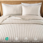 WDCOZY Beige Cloud Quilt Set Twin Size, Lightweight Soft Cross Stitch Bedspread - Image 4