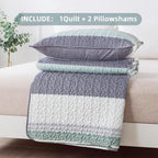 Queen Quilt Bedding Set Sage Green, 3 Pieces Striped Bedspreads | Patchwork - Image 7