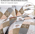 Dinjoy Floral Plaid Patchwork Quilt Set California King Size, Reversible Brown - Image 3