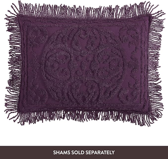 Beatrice Home Fashions Medallion Queen Cotton Chenille Bedspread, Eggplant | - Image 5