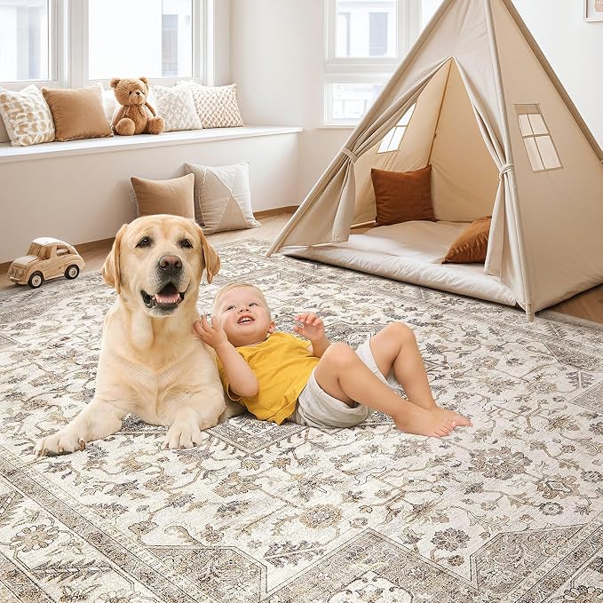 cotiled 8x10 Area Rug for Living Room, Traditional, Light Brown | Soft - Image 5
