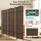 Rattan Room Divider, 6-Panel Folding Privacy Screen 6ft. Extra Wide | Double - Image 3