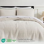 WDCOZY Beige Pick Stitch Twin Size Quilt Set, Striped Lightweight Soft Summer - Image 2