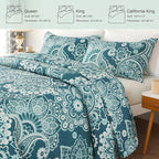 Whale Flotilla Patchwork Quilt King Size, Extra Soft Boho Paisley Bedspread | - Image 4