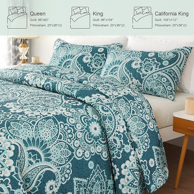 Whale Flotilla Patchwork Quilt King Size, Extra Soft Boho Paisley Bedspread | - Image 4