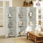 HOMCOM Room Divider with Shelves 6 Panel 67" Wood Screen Distressed White | 3 - Image 2