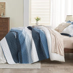 Queen Quilt Set Navy Blue, 3 Pieces Striped Bedspread | Ultra Soft Summer - Image 4