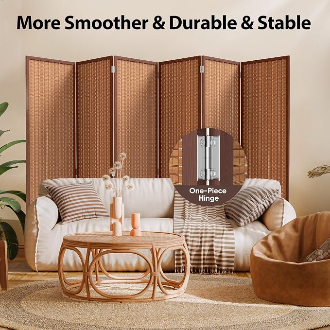 6 Panel Folding Privacy Screen 6ft Bamboo Freestanding Room Divider | bamboo - Image 6