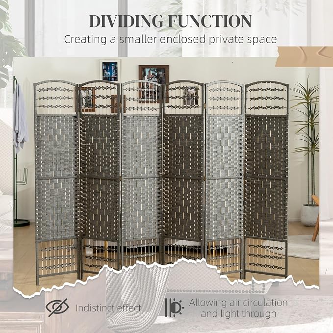 HOMCOM 6 Panel Room Divider, Folding Privacy Screen, Dark Gray | Room Separator - Image 6