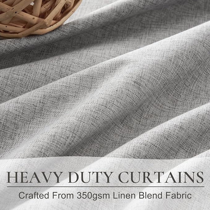 Gray 100% Black Out Linen Curtains 86 Inches Long 2 Panels Set - Image 5