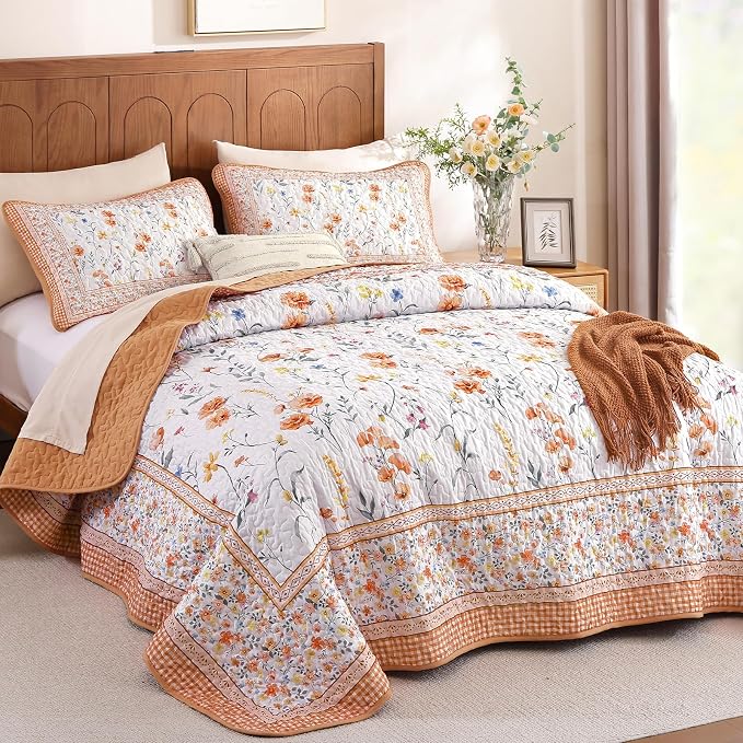 WONGS BEDDING Fall Quilt Set Queen, Microfiber Lightweight Farmhouse Bed Quilt - Image 2