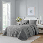 Dark Grey Damask Quilt Queen Size Bedding Sets - Image 2