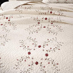 Quilt Set Full Floral Leaves 3D Embroidery Pattern 3-Piece Cotton Blend | - Image 4