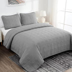 Chezmoi Collection Kingston King Size Bedspread Set, 3-Piece Gray Oversized - Image 3