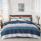 Queen Quilt Set Navy Blue, 3 Pieces Striped Bedspread | Ultra Soft Summer - Image 5