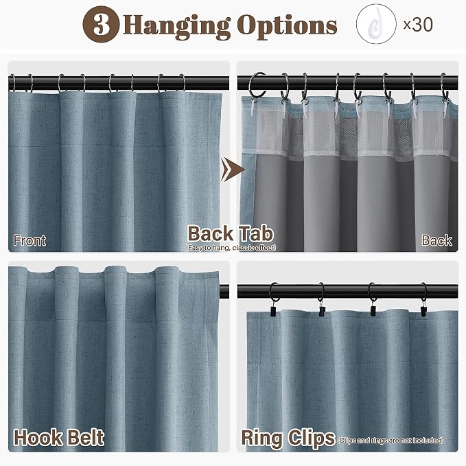 Blue Linen 100% Room Darkening Curtains 120 Inches Long - Image 2