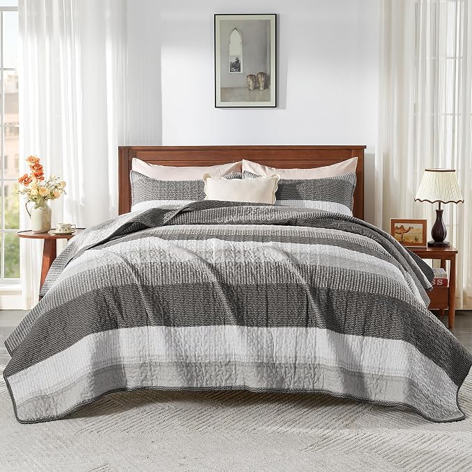 King Size Quilt Set Dark Grey - Image 9