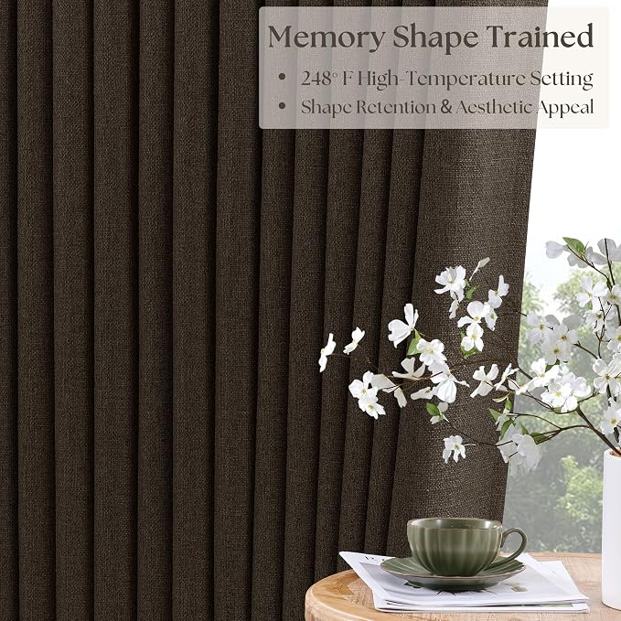 Dark Chocolate 100 Inch Linen Pleated Blackout Curtains - Image 2