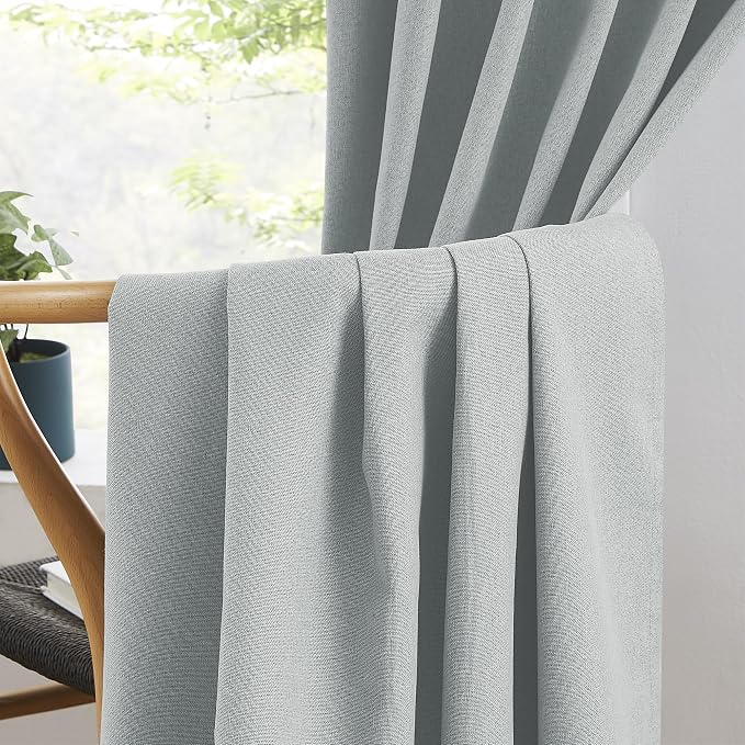 Linen Blackout Curtains 63 Inches Long, Back Tab Rod Pocket Hook Belt Boho - Image 5